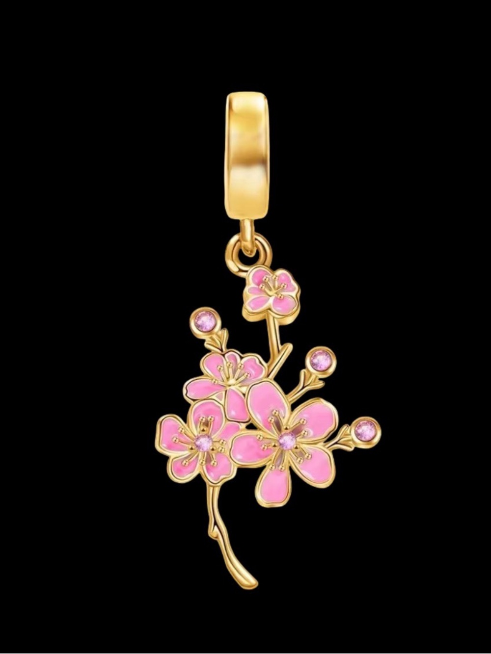New S925 gold & pink cherry blossom pandora style pansy charm